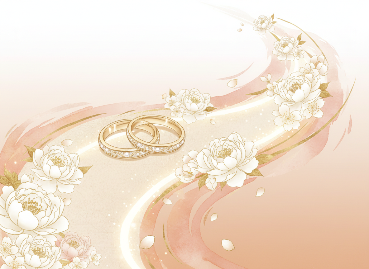 Two rings beside a softly glowing ribbon